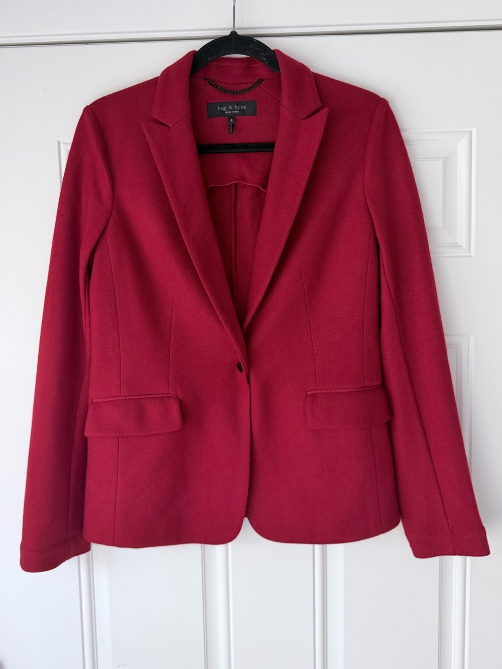 RAG & BONE SIZE 4 100% wool red one button blazer